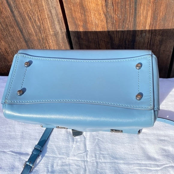 Coach NY Grace Crossbody Satchel in Striking Blue-Gray Leather with Black Edges - Picture 4 of 14